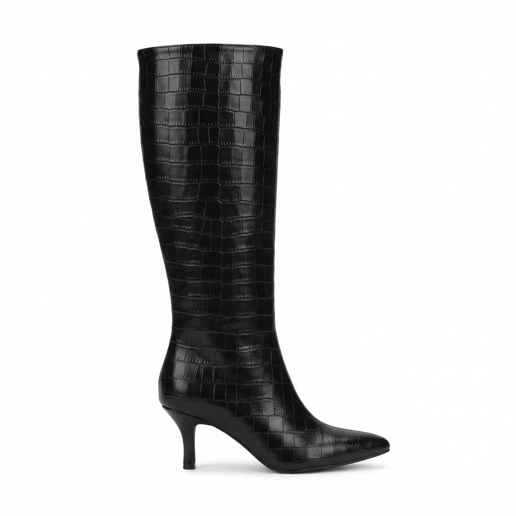 ZRİNX-2025 Premium Siyah Kroko Günlük Kadın Çizme 6,5 cm