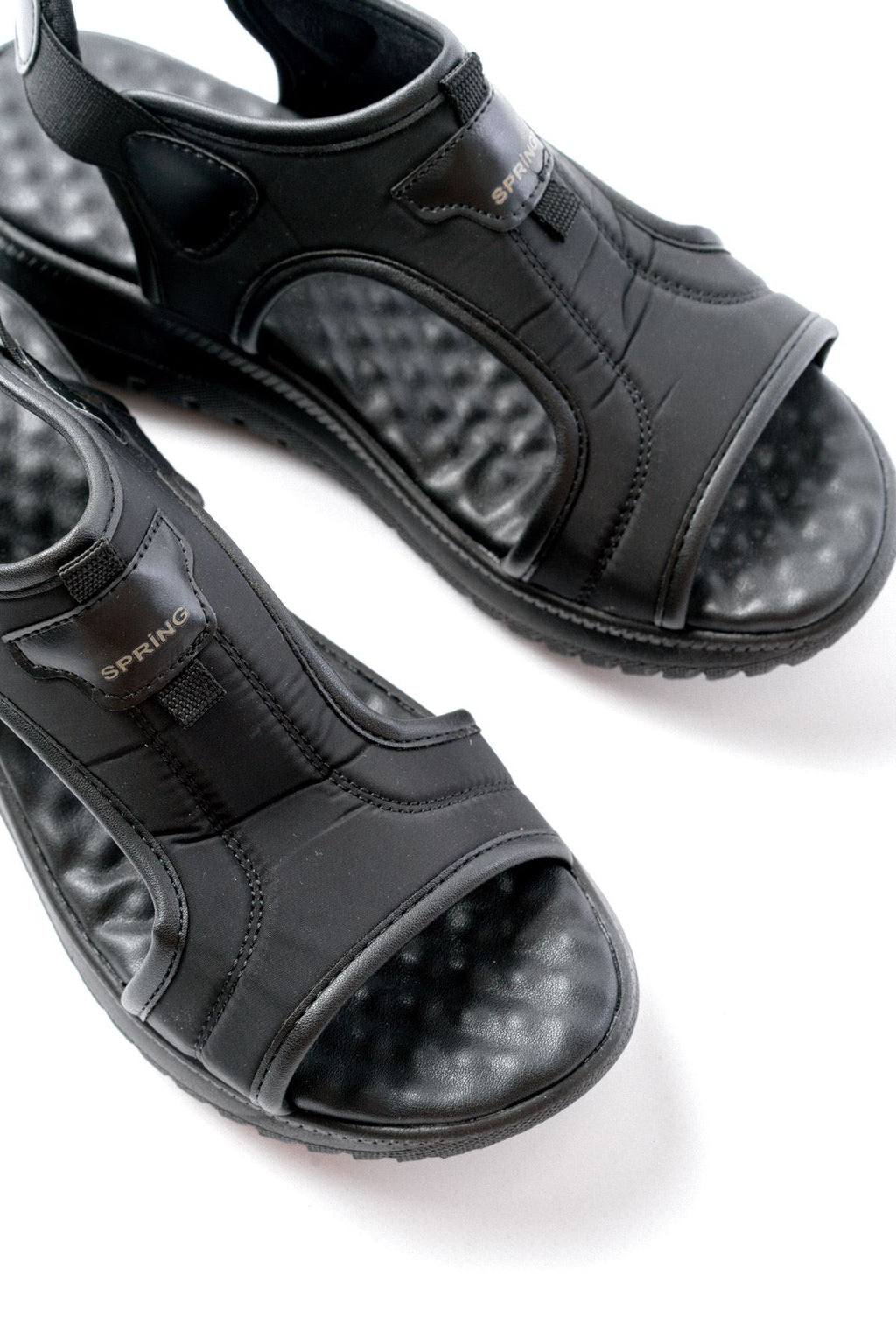 Spring Premium Siyah Spring Paraşüt Kumaş Lastikli Ortopedik Kadın Sandalet