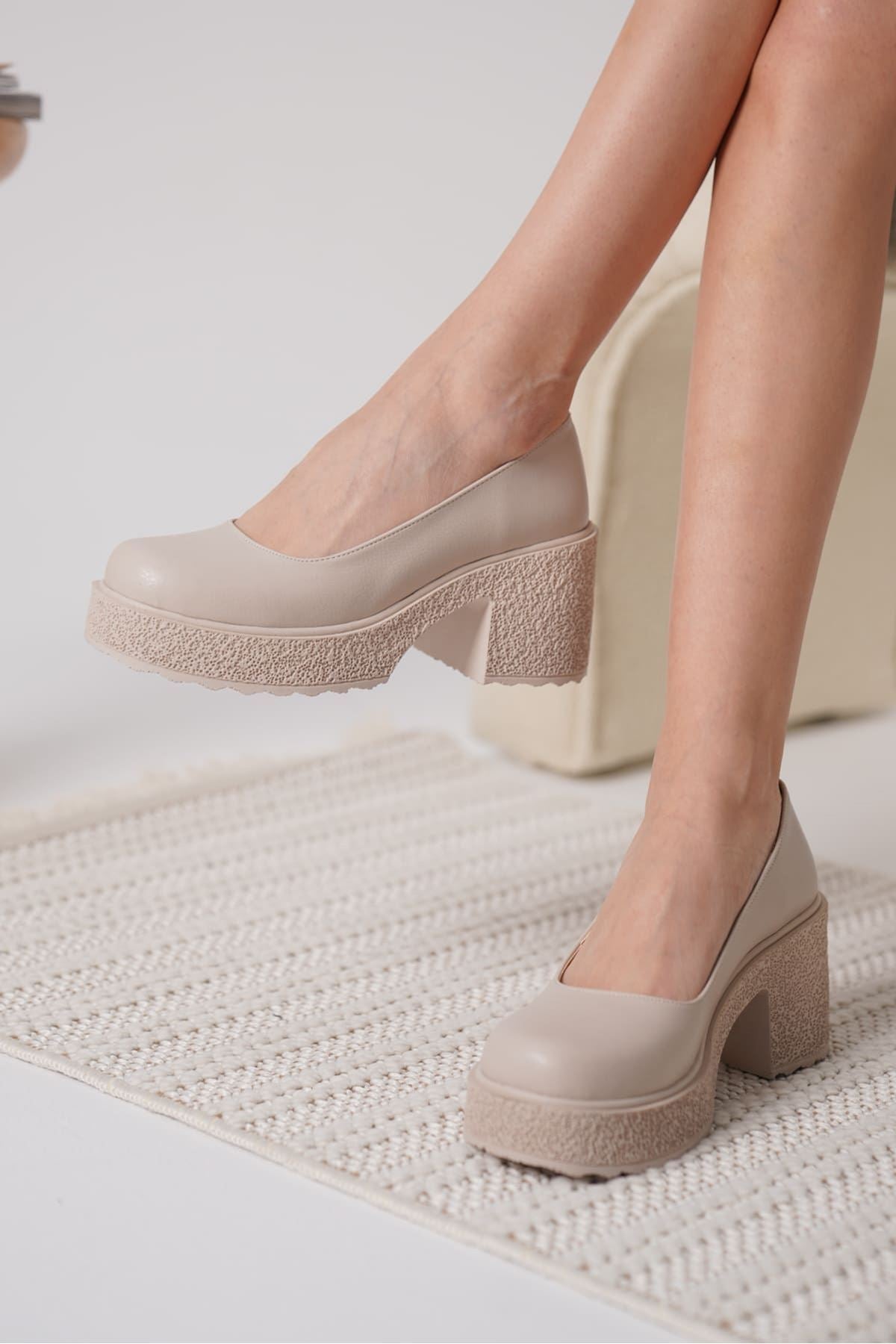 Talya Premium Women's Beige Wedge Heel Shoes