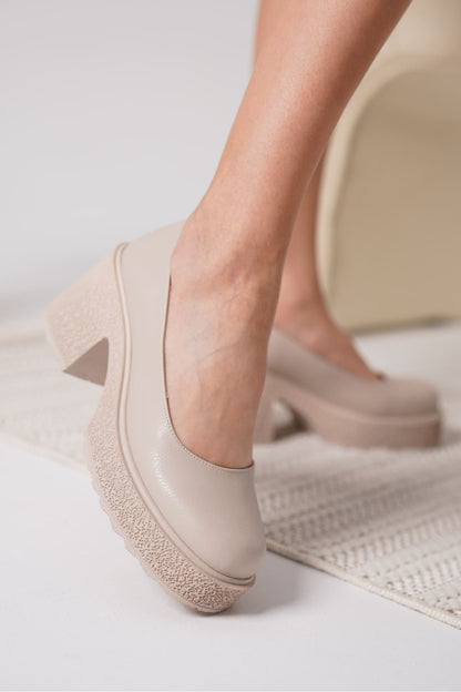 Talya Premium Women's Beige Wedge Heel Shoes