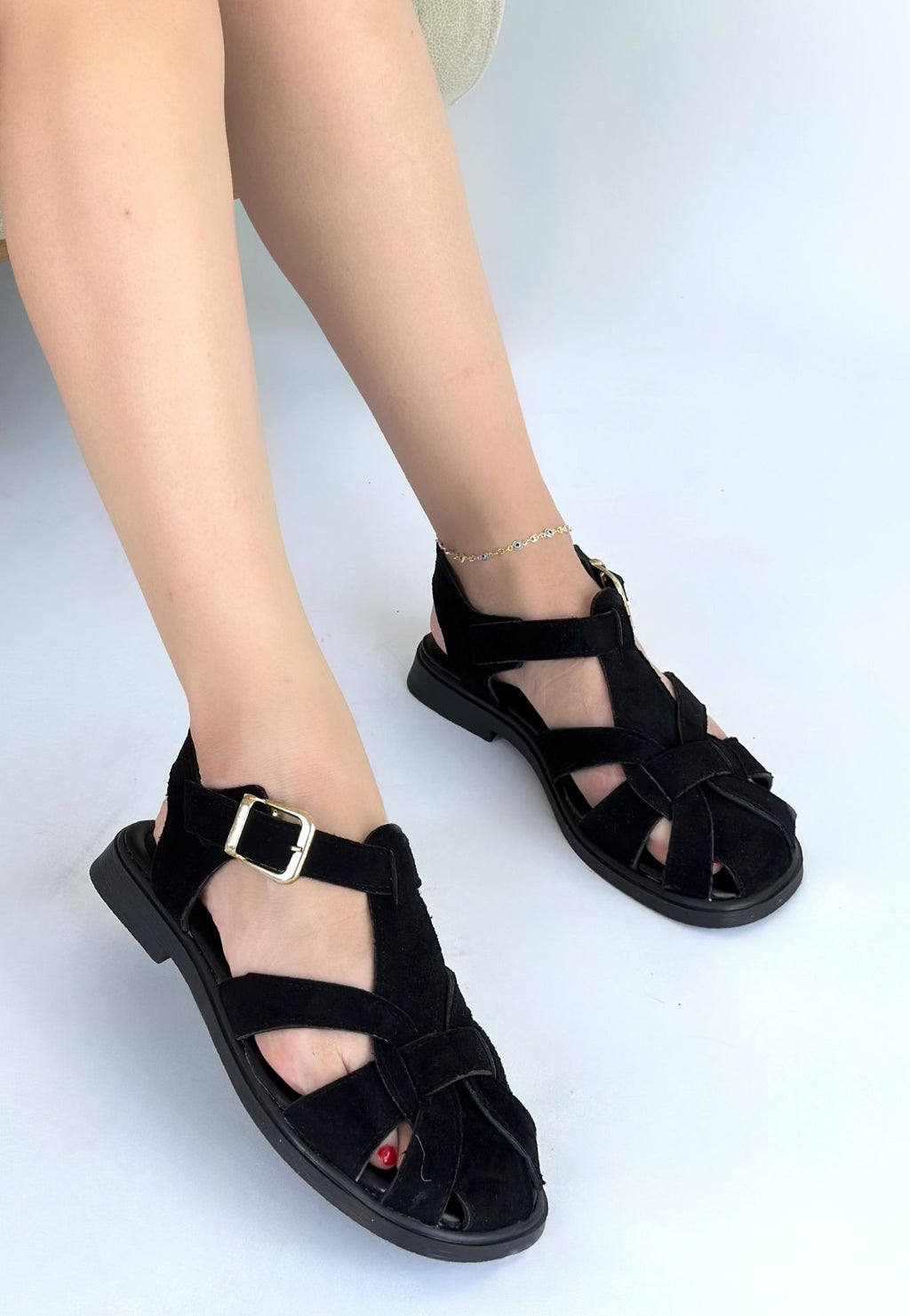 Taney Premium Siyah Süet Sandalet