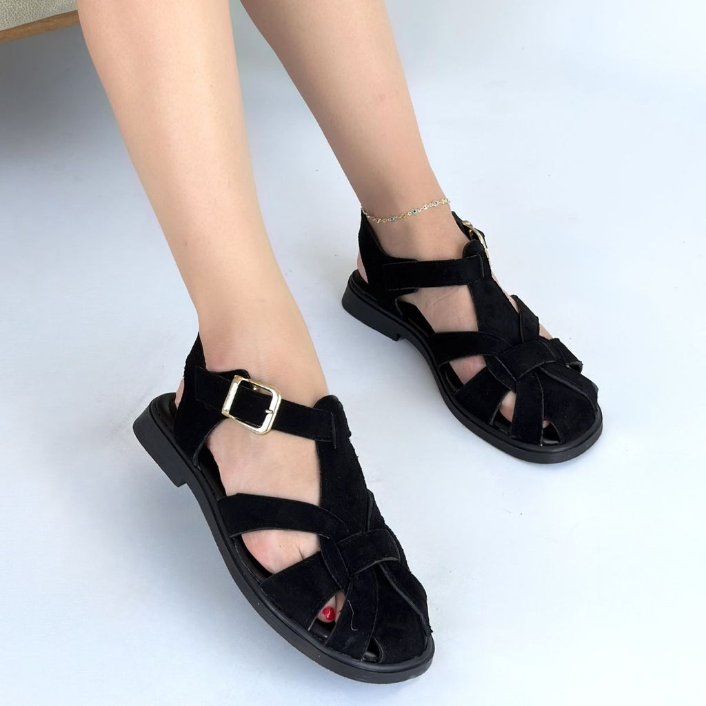Taney Premium Siyah Süet Sandalet