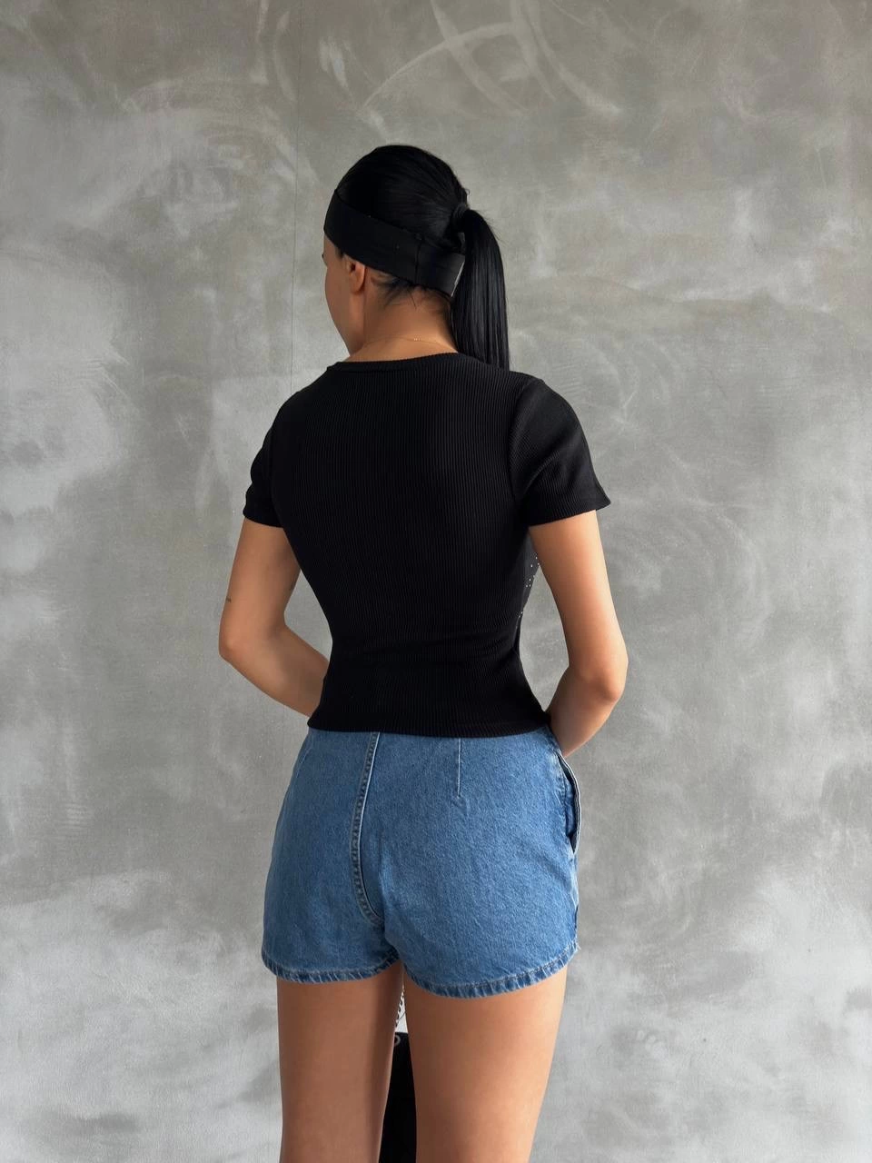 Taş Baskılı Kaş Korse Bluz Siyah