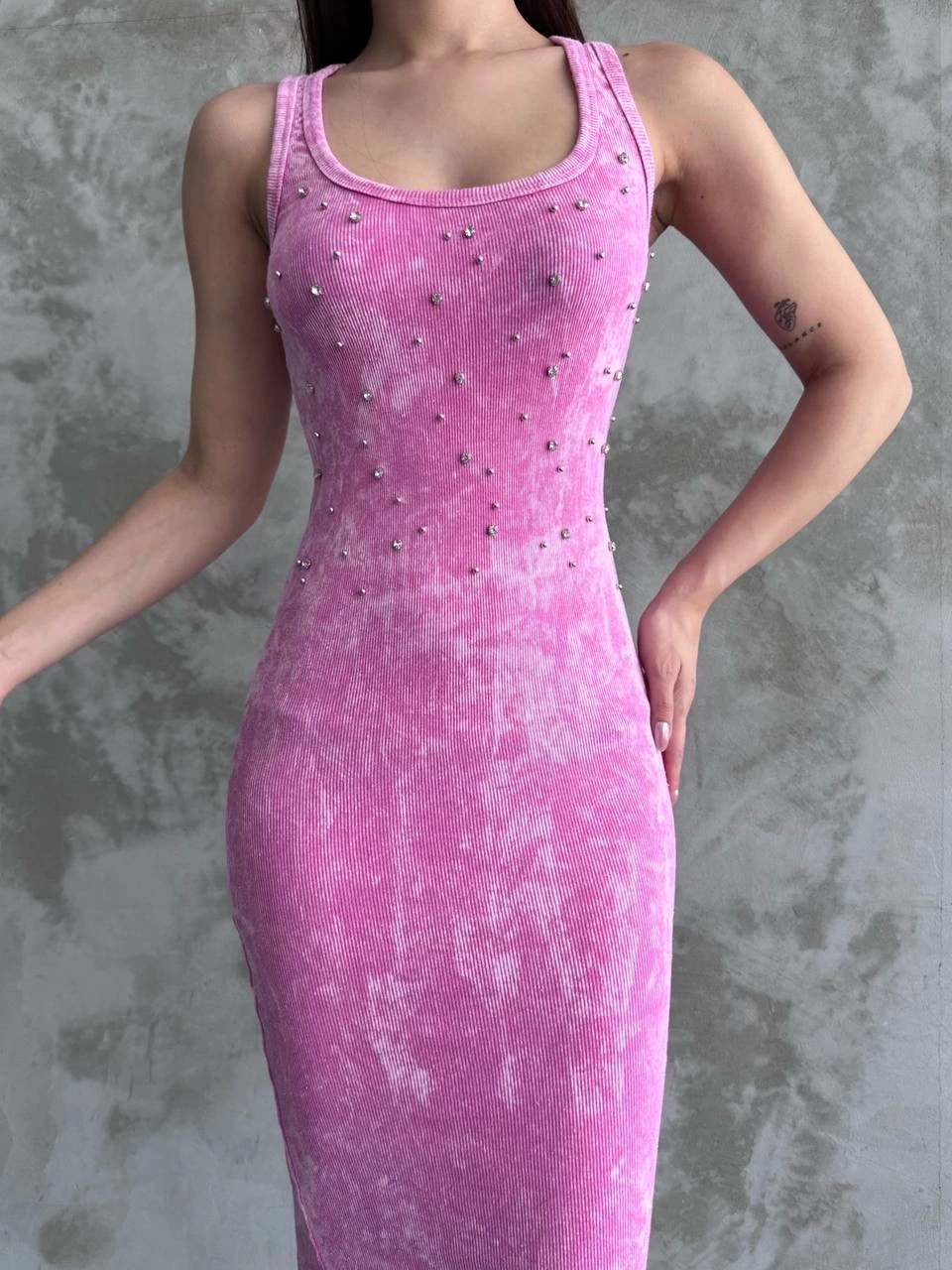 Taşlı Askılı Elbise Pembe