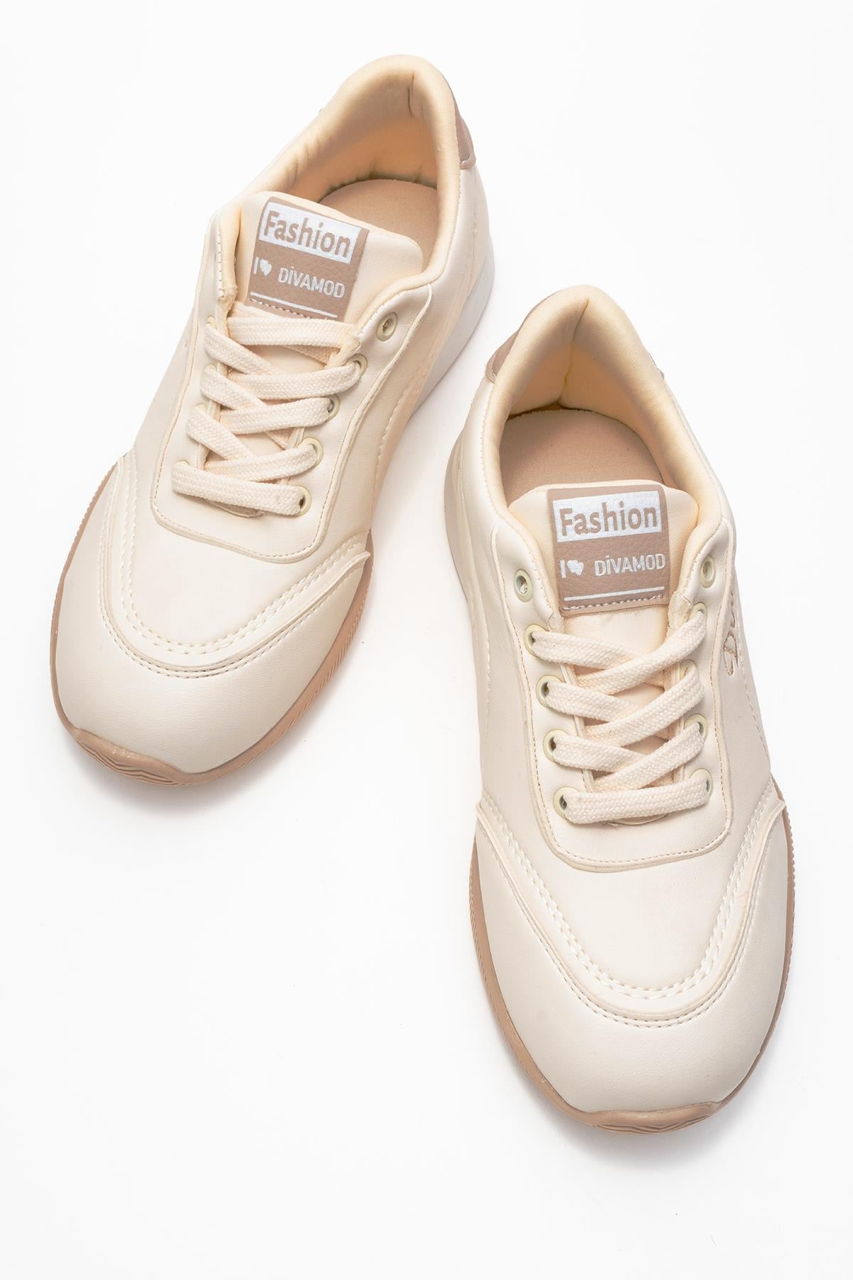 Virto Premium Bej Bağcıklı Kadın Spor Ayakkabı