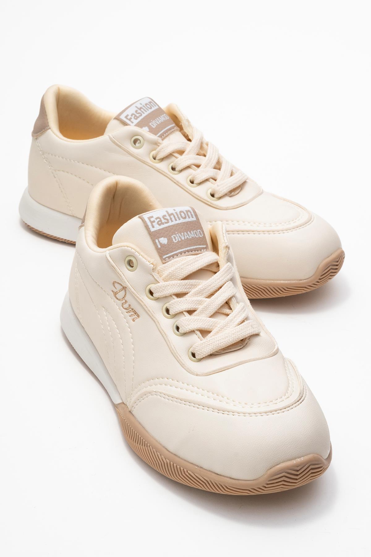 Virto Premium Bej Bağcıklı Kadın Spor Ayakkabı