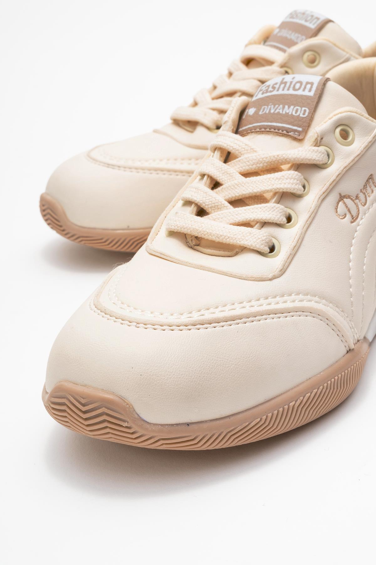 Virto Premium Bej Bağcıklı Kadın Spor Ayakkabı
