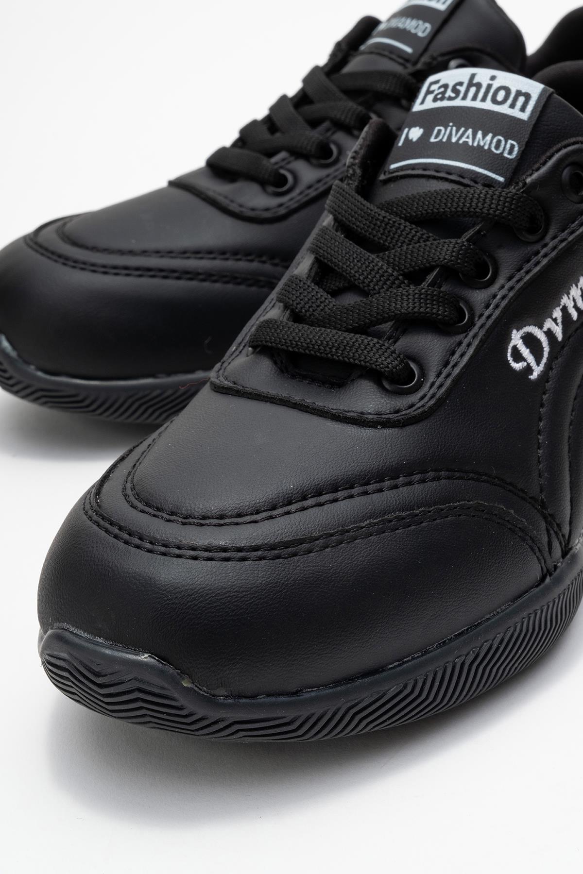 Virto Premium Siyah Bağcıklı Kadın Spor Ayakkabı