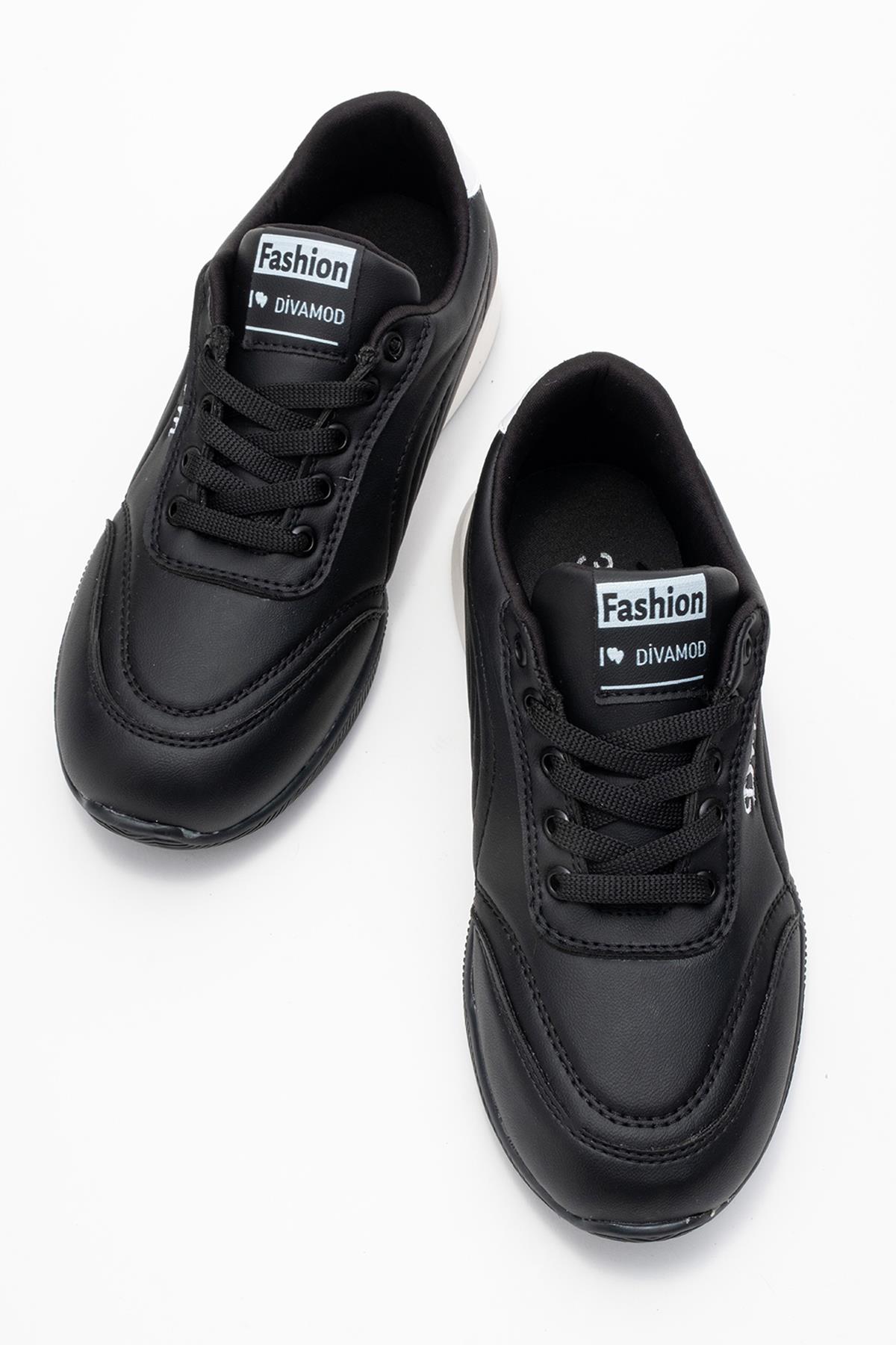 Virto Premium Siyah Bağcıklı Kadın Spor Ayakkabı