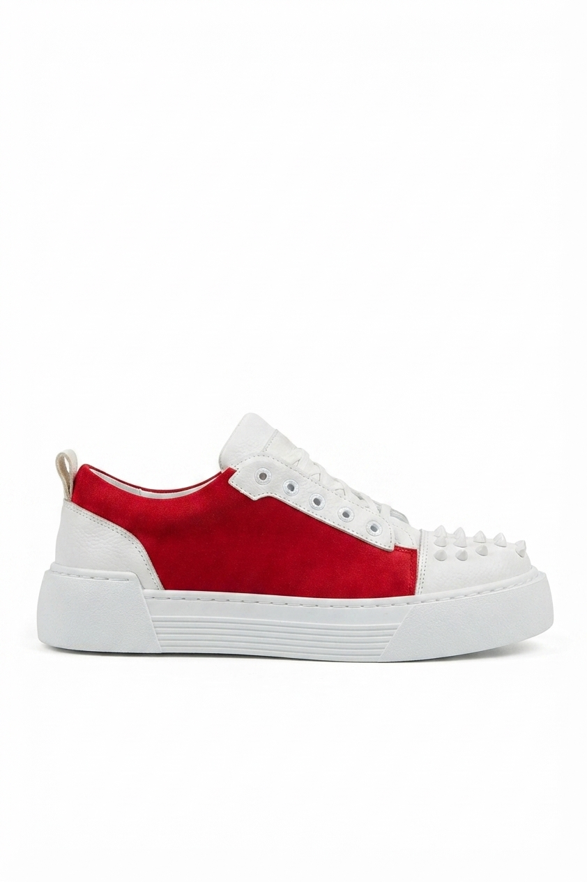 ZRC169 Yüksek Kalite Kalın Taban Bağcıklı Erkek Sneaker Beyaz Kırmızı