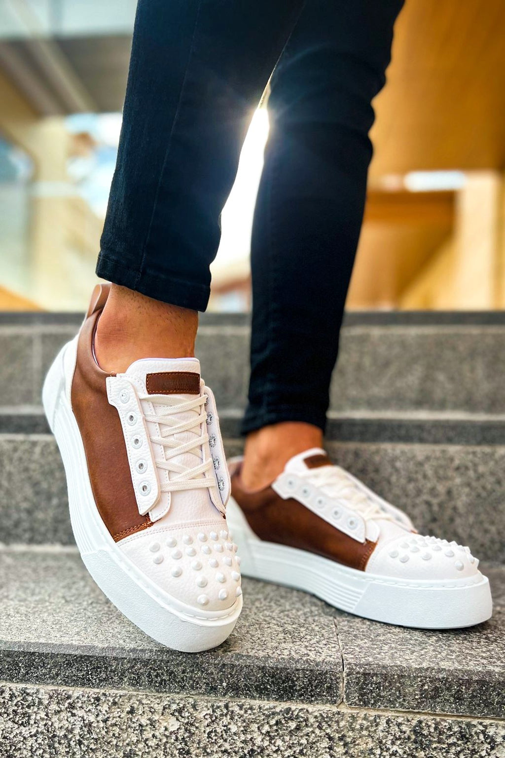 ZRC169 Yüksek Kalite Kalın Taban Bağcıklı Erkek Sneaker Beyaz Taba