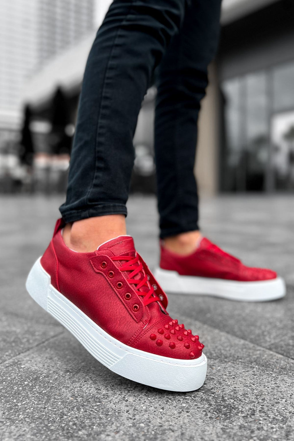 ZRC169 Yüksek Kalite Kalın Taban Bağcıklı Erkek Sneaker Kırmızı