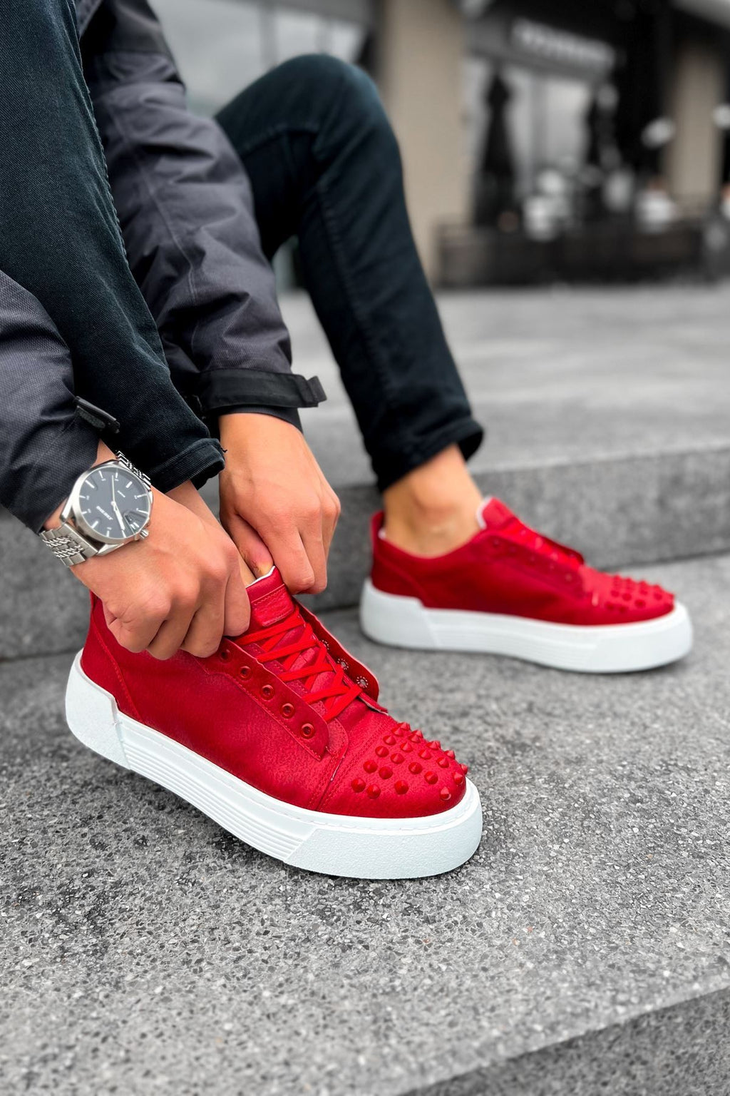 ZRC169 Yüksek Kalite Kalın Taban Bağcıklı Erkek Sneaker Kırmızı