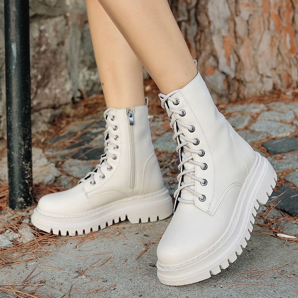 Toan Beige Lace-Up Women's Boots