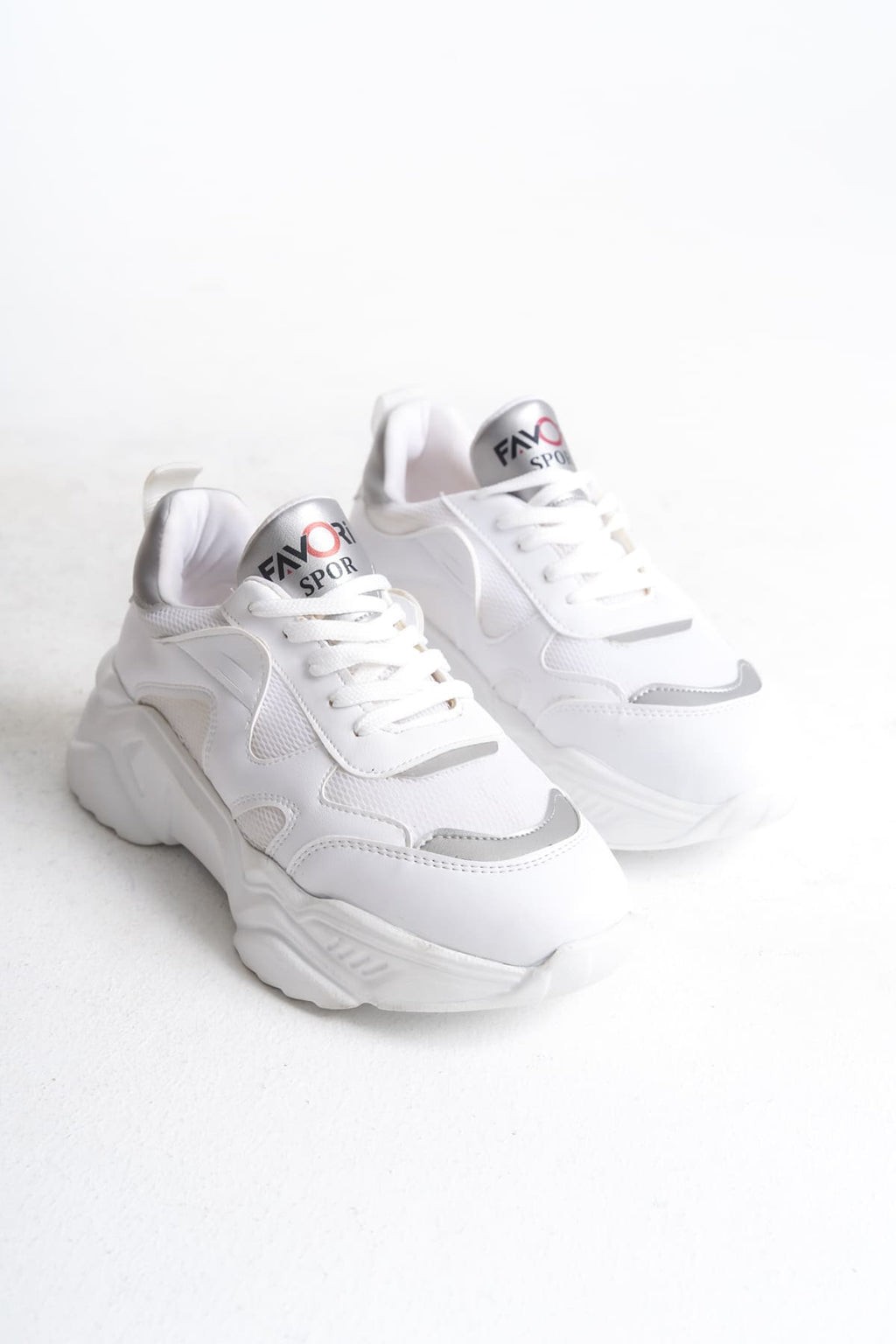 FlexStep Orthopedic Sole Knitted Sports Shoes White Silver