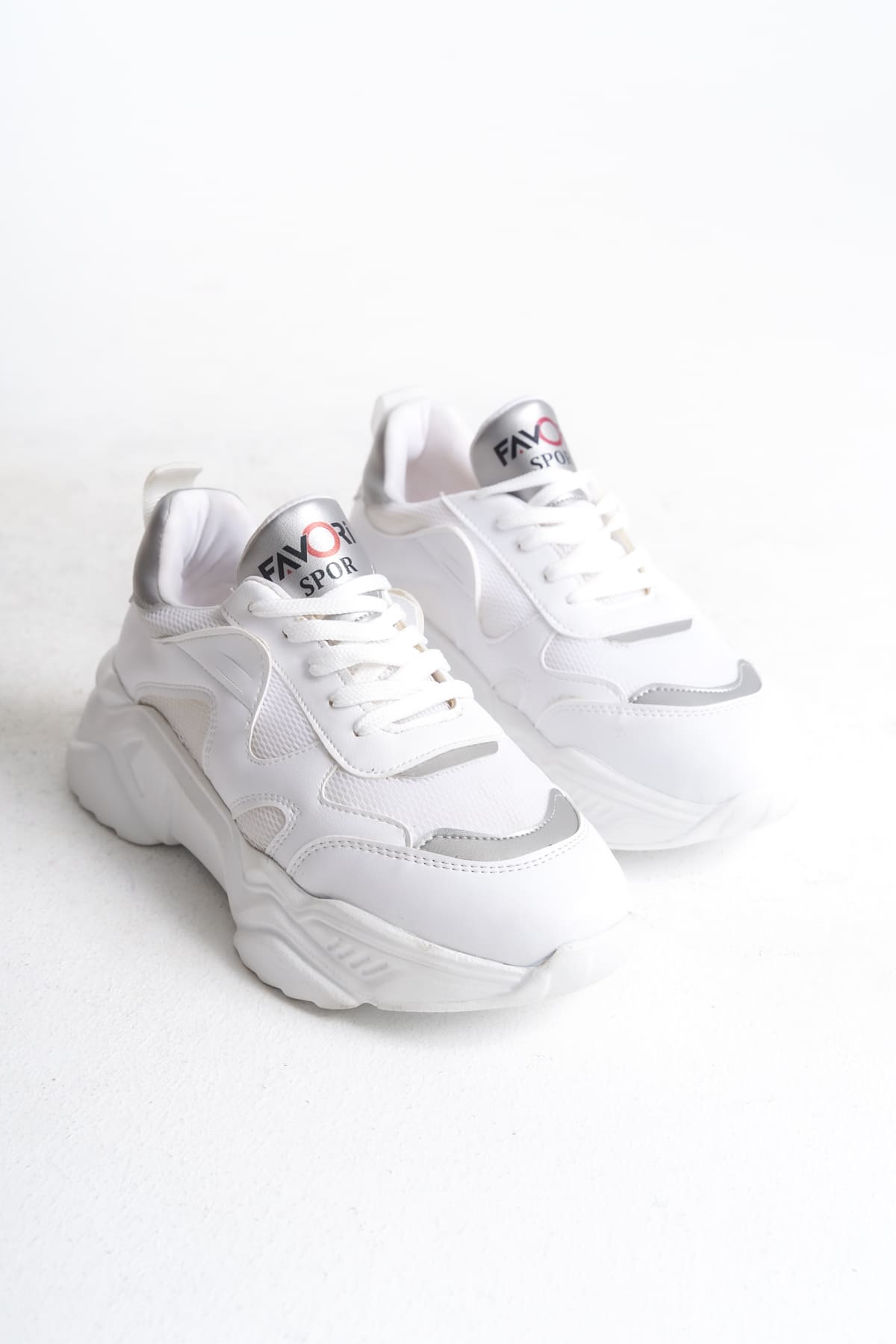 FlexStep Orthopedic Sole Knitted Sports Shoes White Silver