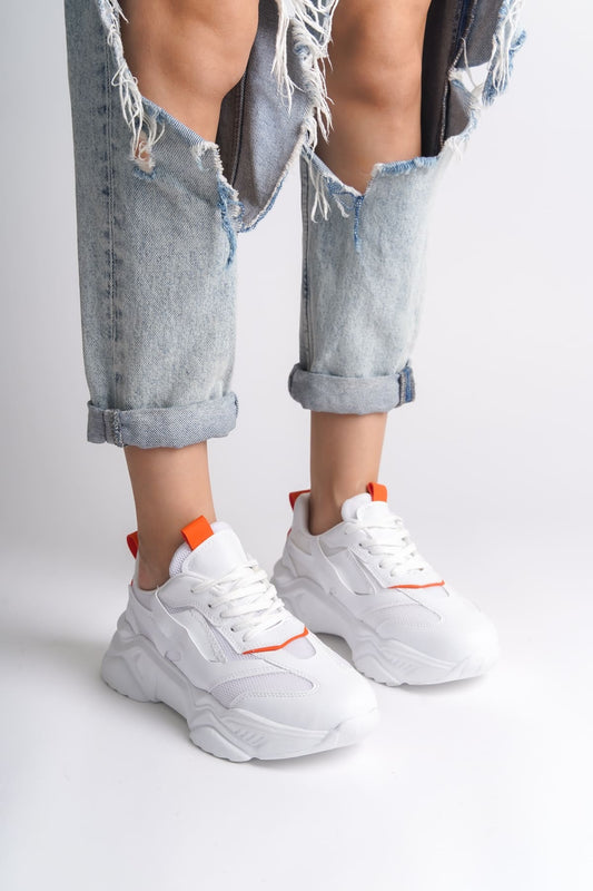 FlexStep Orthopedic Sole Knitted Sports Shoes White Orange