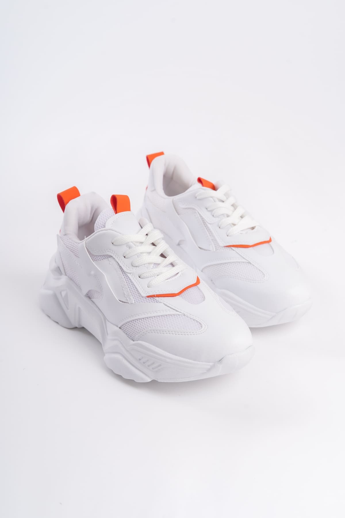 FlexStep Orthopedic Sole Knitted Sports Shoes White Orange
