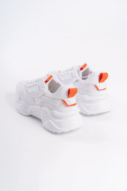 FlexStep Orthopedic Sole Knitted Sports Shoes White Orange