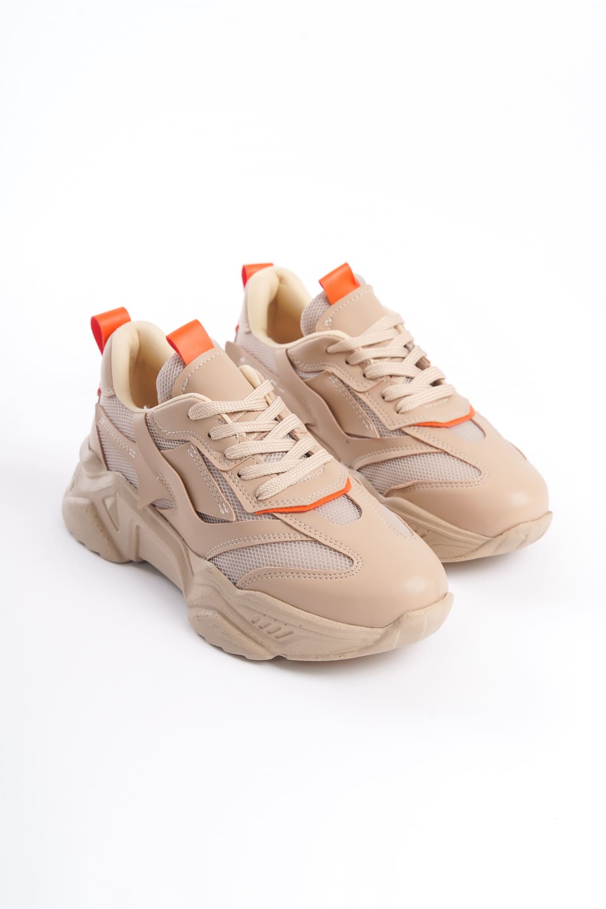 FlexStep Orthopedic Sole Knitted Sports Shoes Beige Orange