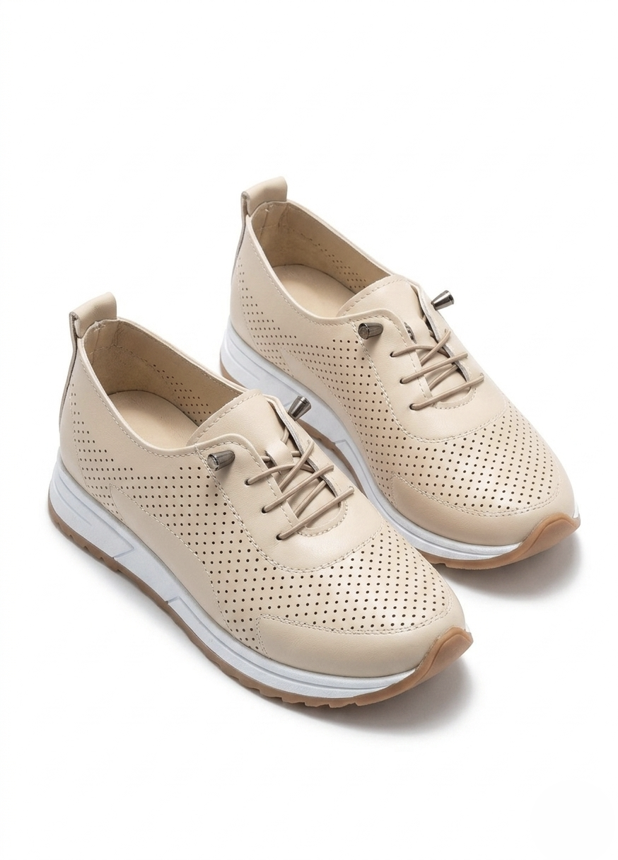 Tone Beige Rubber Laced Orthopedic Mother's Sneakers - Narrow Fit, Choose 1 Size Larger