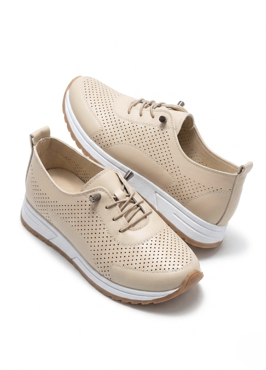 Tone Beige Rubber Laced Orthopedic Mother's Sneakers - Narrow Fit, Choose 1 Size Larger