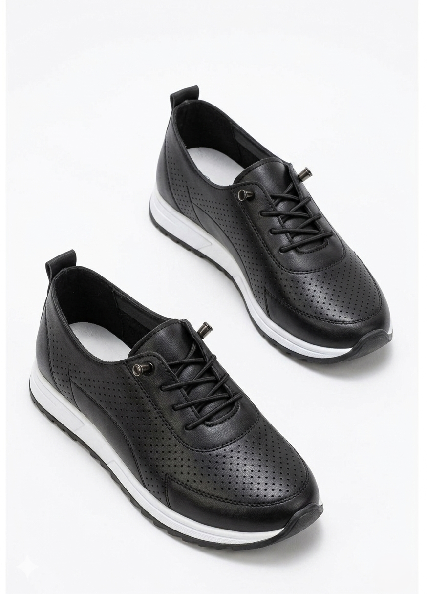 Tone Black Rubber Laced Orthopedic Mother's Sneakers - Narrow Fit, Choose 1 Size Larger