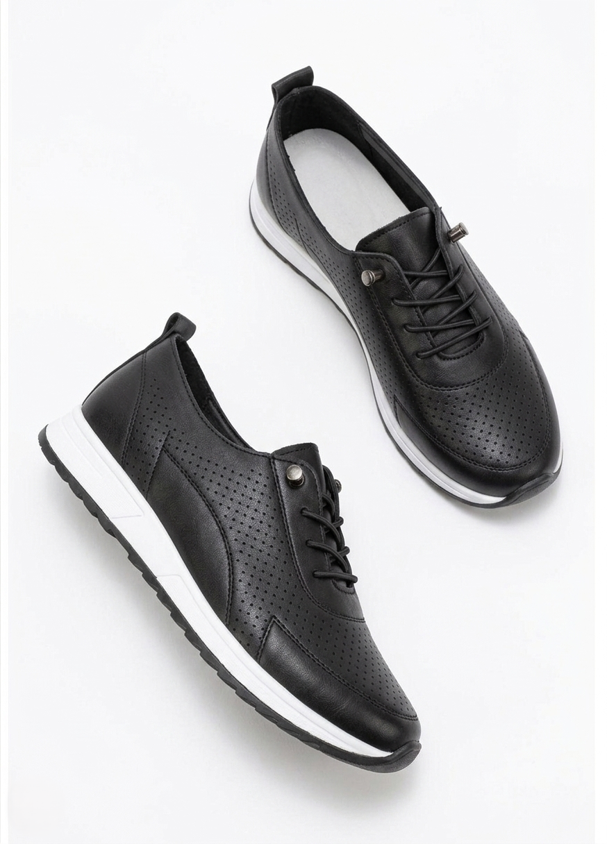 Tone Black Rubber Laced Orthopedic Mother's Sneakers - Narrow Fit, Choose 1 Size Larger
