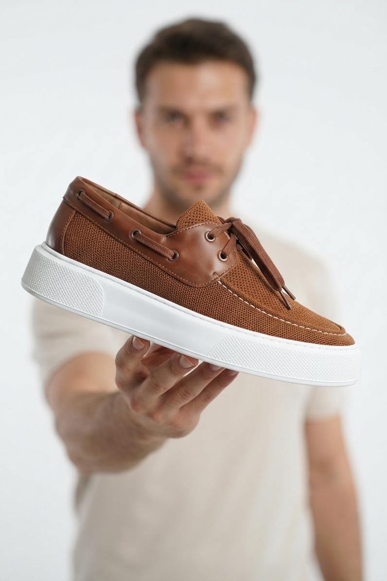 ZRC2602 - Premium Triko Erkek Bağcıklı Loafer Kahve