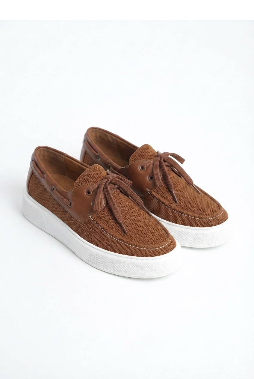 ZRC2602 - Premium Triko Erkek Bağcıklı Loafer Kahve