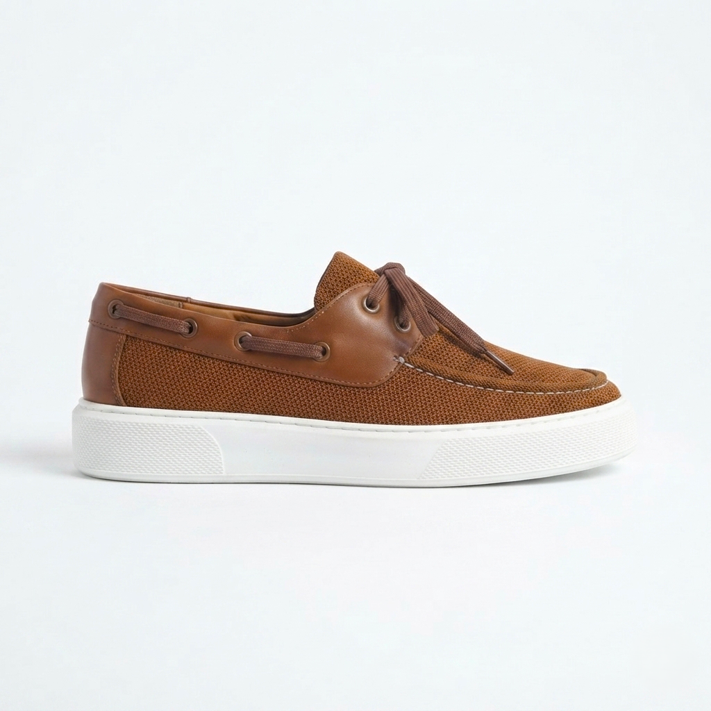 ZRC2602 - Premium Triko Erkek Bağcıklı Loafer Kahve
