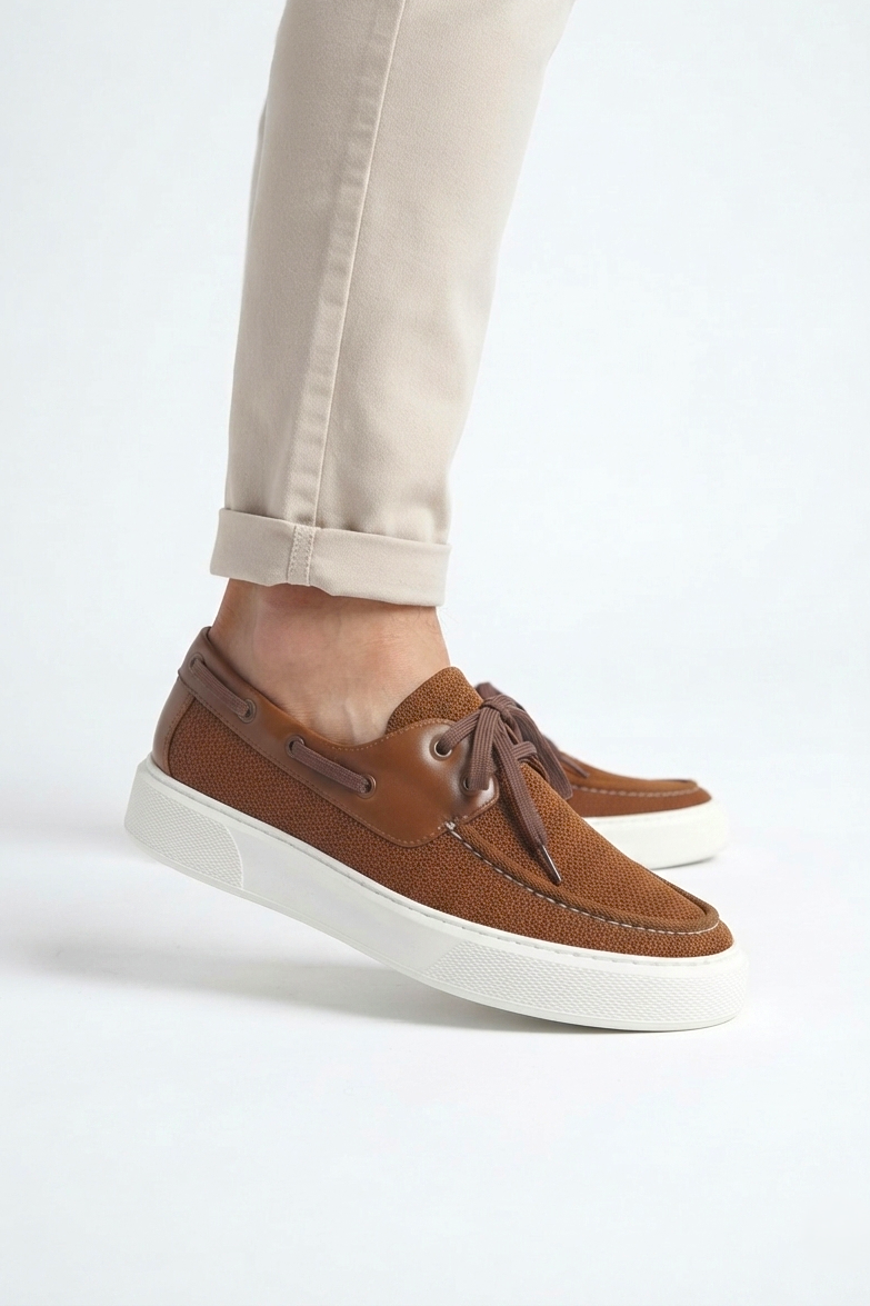 ZRC2602 - Premium Triko Erkek Bağcıklı Loafer Kahve