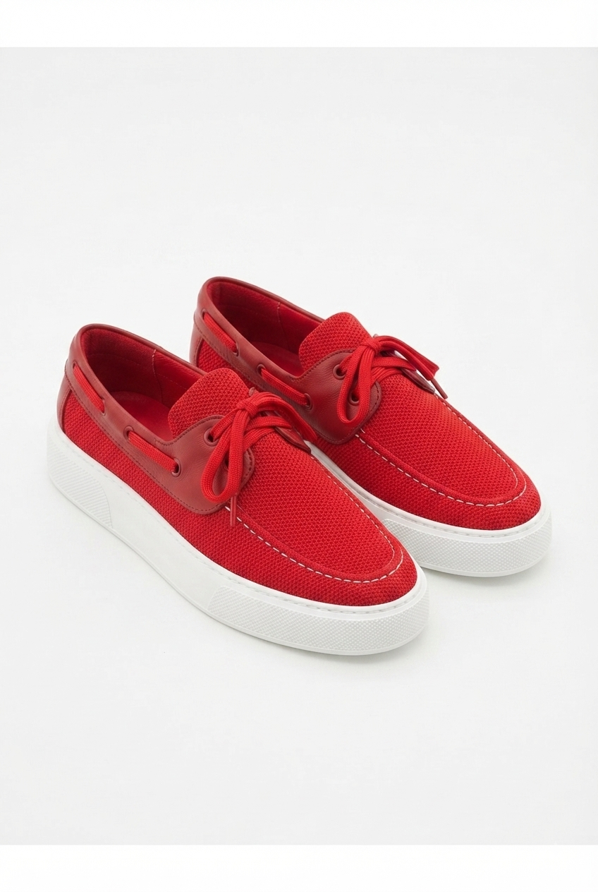 ZRC2602 - Premium Triko Erkek Bağcıklı Loafer Kırmızı