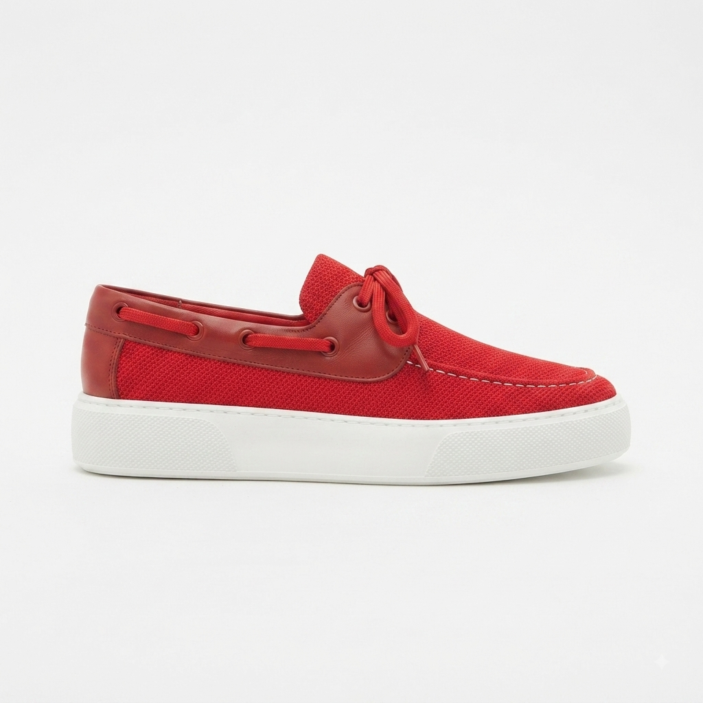 ZRC2602 - Premium Triko Erkek Bağcıklı Loafer Kırmızı
