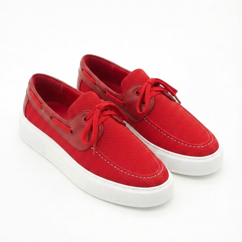 ZRC2602 - Premium Triko Erkek Bağcıklı Loafer Kırmızı