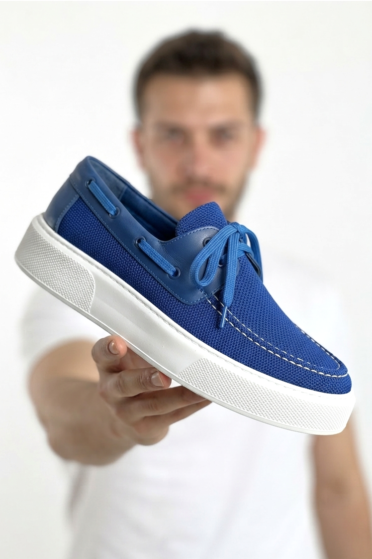 ZRC2602 - Premium Triko Erkek Bağcıklı Loafer Mavi