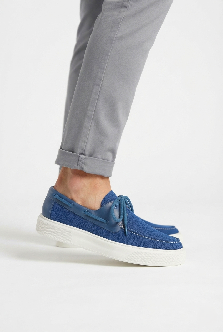 ZRC2602 - Premium Triko Erkek Bağcıklı Loafer Mavi