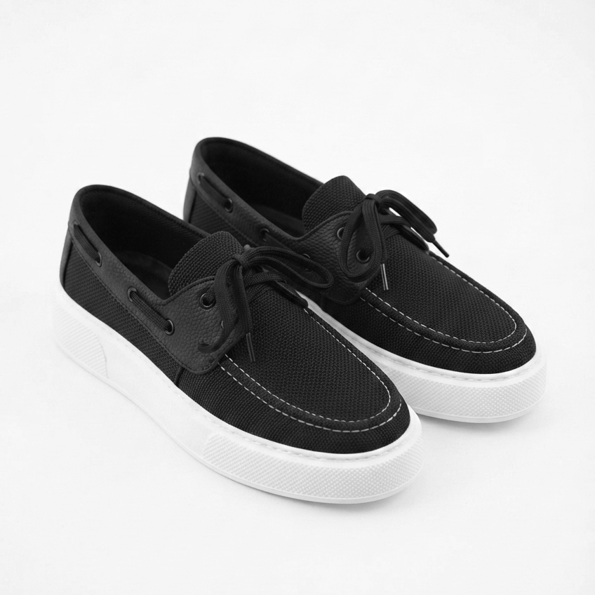 ZRC2602 - Premium Triko Erkek Bağcıklı Loafer Siyah Beyaz