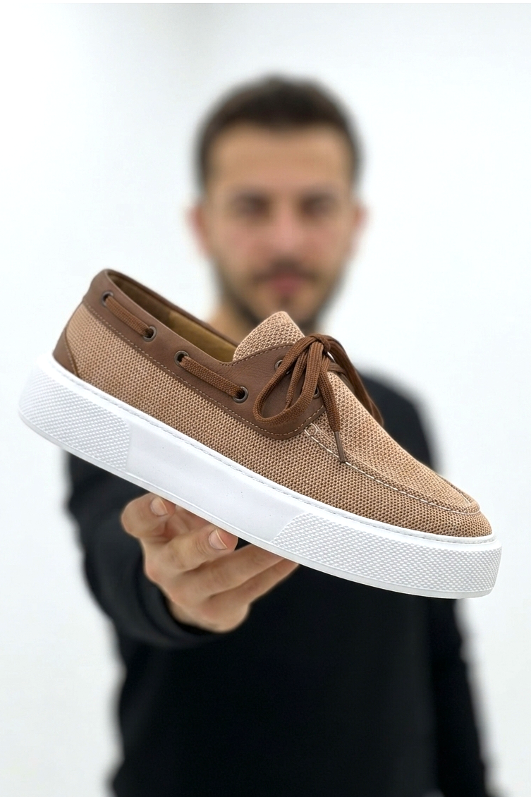 ZRC2602 - Premium Triko Erkek Bağcıklı Loafer Taba
