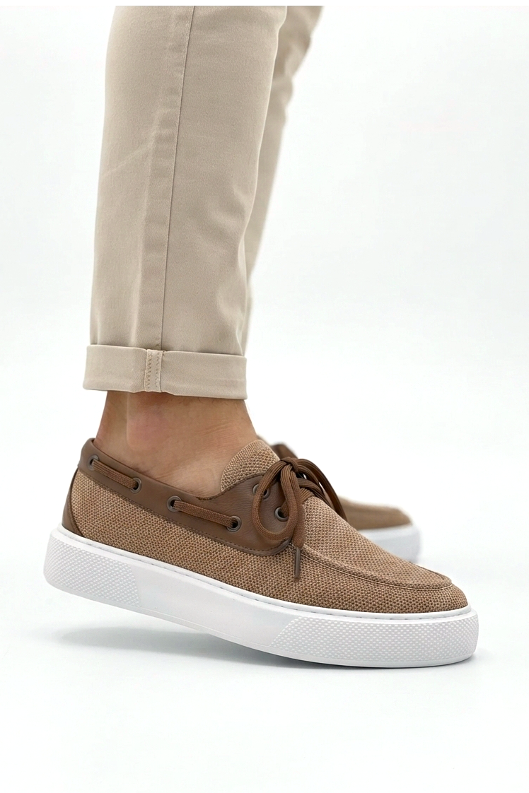 ZRC2602 - Premium Triko Erkek Bağcıklı Loafer Taba