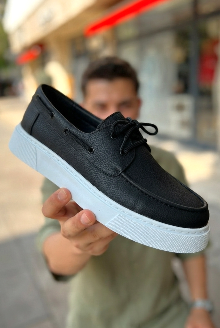 ZRC419 Yüksek Kalite Günlük Bağcıklı Casual Erkek Loafer Siyah Beyaz