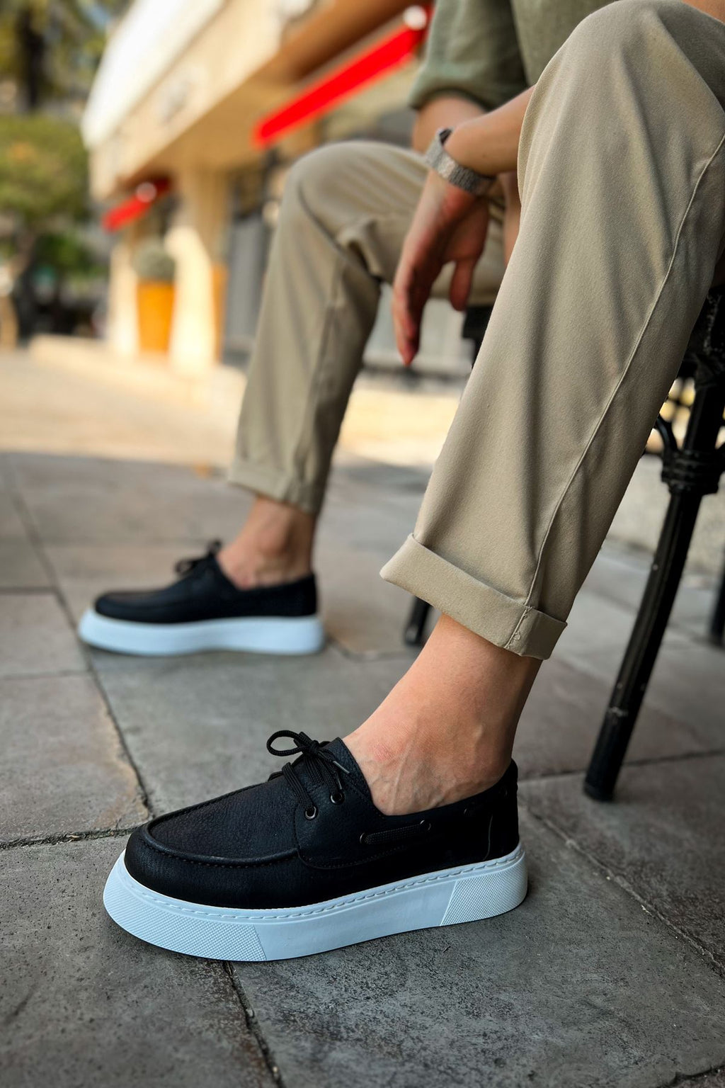 ZRC419 Yüksek Kalite Günlük Bağcıklı Casual Erkek Loafer Siyah Beyaz