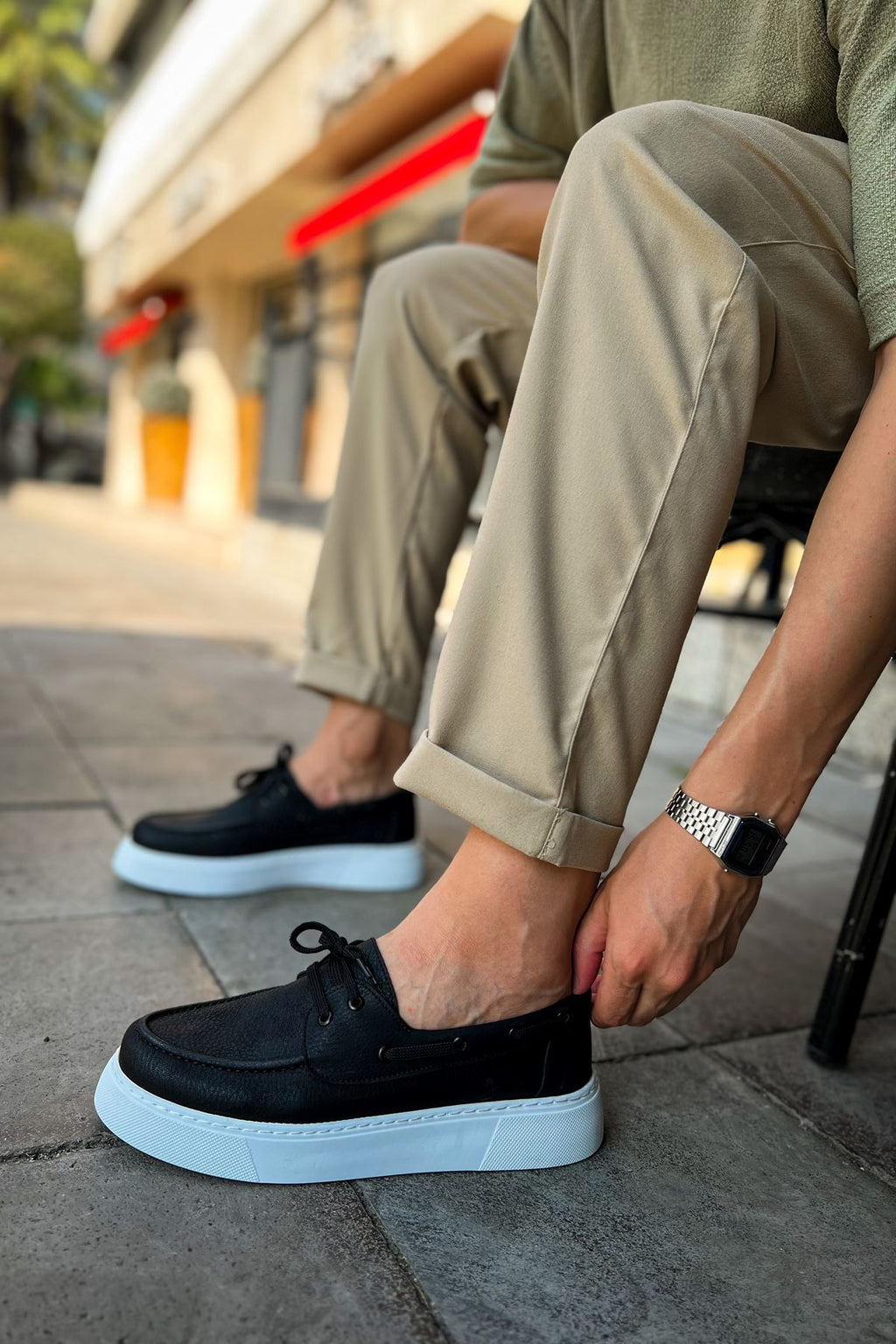 ZRC419 Yüksek Kalite Günlük Bağcıklı Casual Erkek Loafer Siyah Beyaz