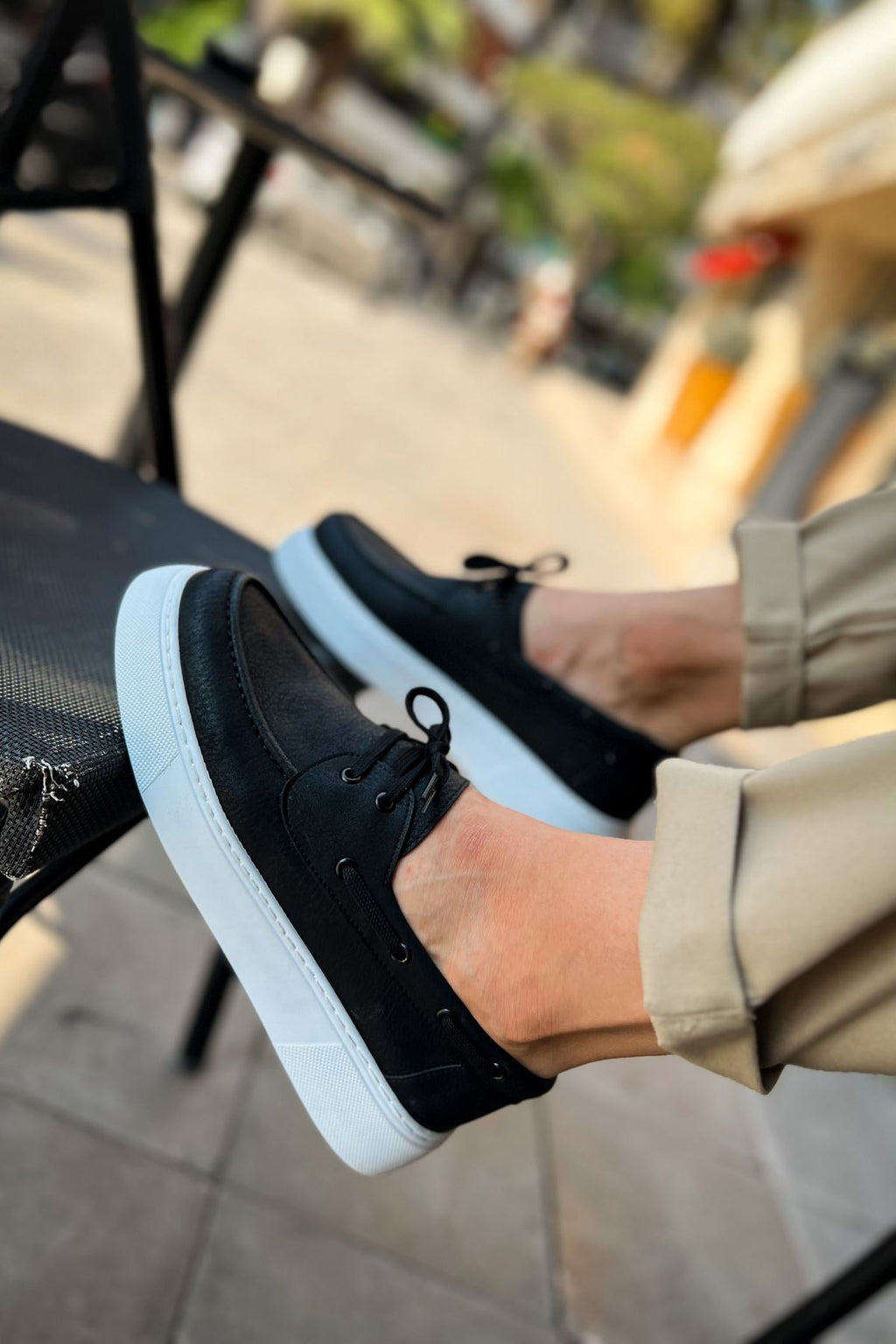 ZRC419 Yüksek Kalite Günlük Bağcıklı Casual Erkek Loafer Siyah Beyaz