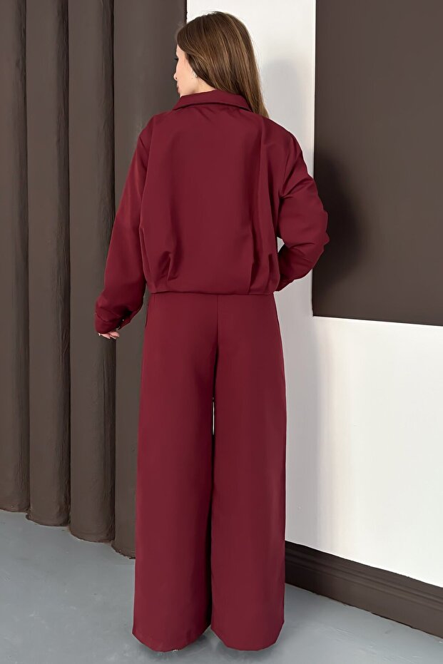 Fermuar Kapamalı Bol Paça Alt Üst Trenç Takım Bordo