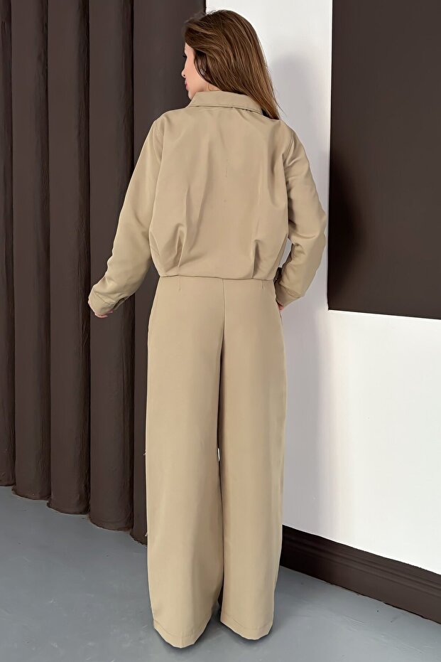 Fermuar Kapamalı Bol Paça Alt Üst Trenç Takım Haki