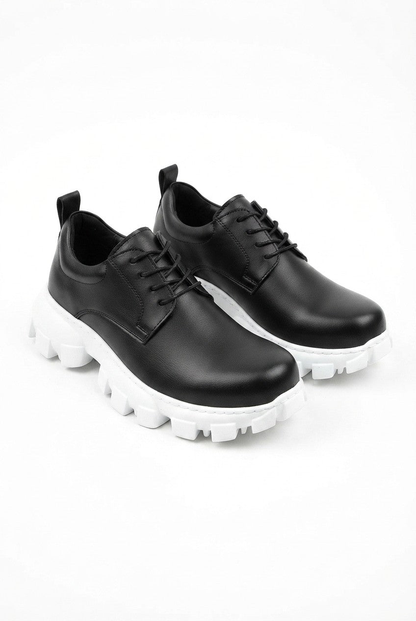 Trox Premium Trakör Taban 5 cm Boy Uzatan Erkek Spor Casual Ayakkabı Siyah Beyaz
