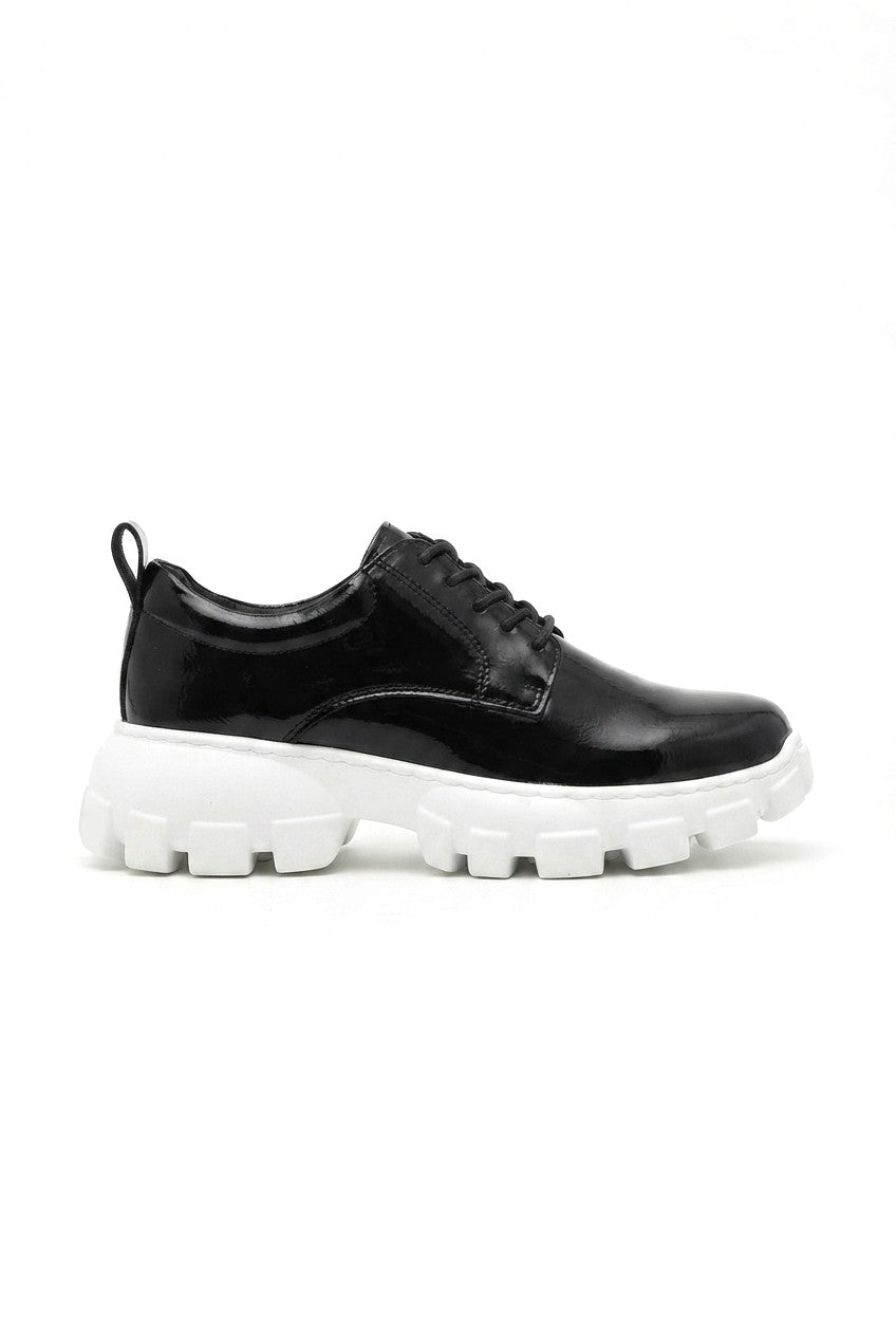 Trox Premium Trakör Taban 5 cm Boy Uzatan Erkek Spor Casual Ayakkabı Siyah Beyaz Rugan