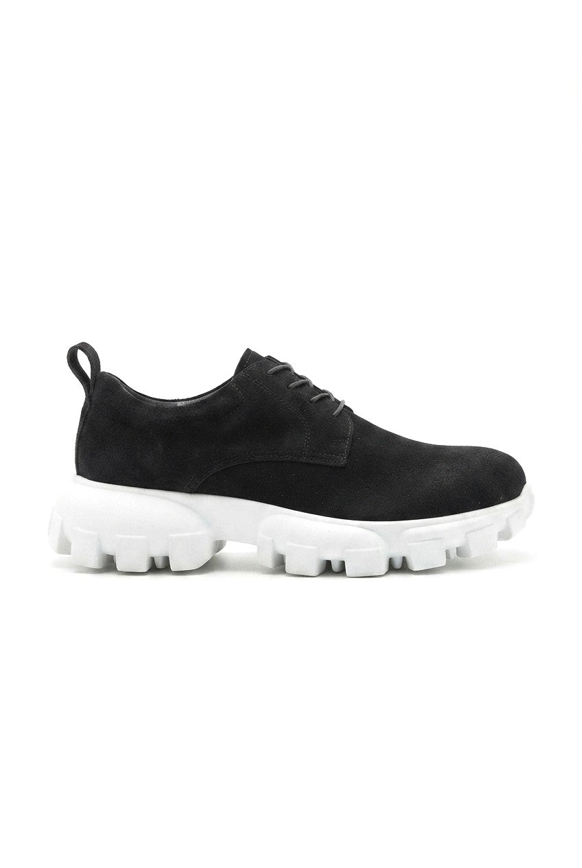 Trox Premium Trakör Taban 5 cm Boy Uzatan Erkek Spor Casual Ayakkabı Siyah Beyaz Süet