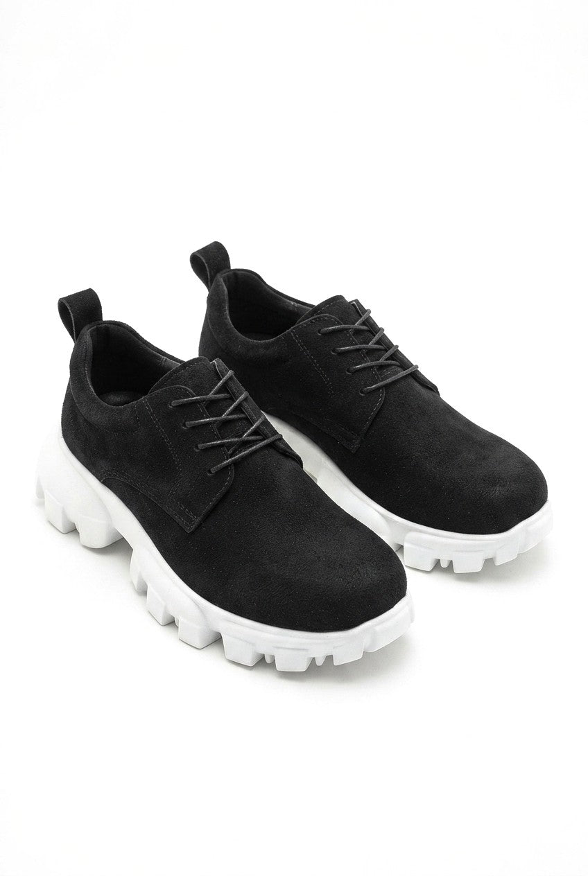 Trox Premium Trakör Taban 5 cm Boy Uzatan Erkek Spor Casual Ayakkabı Siyah Beyaz Süet